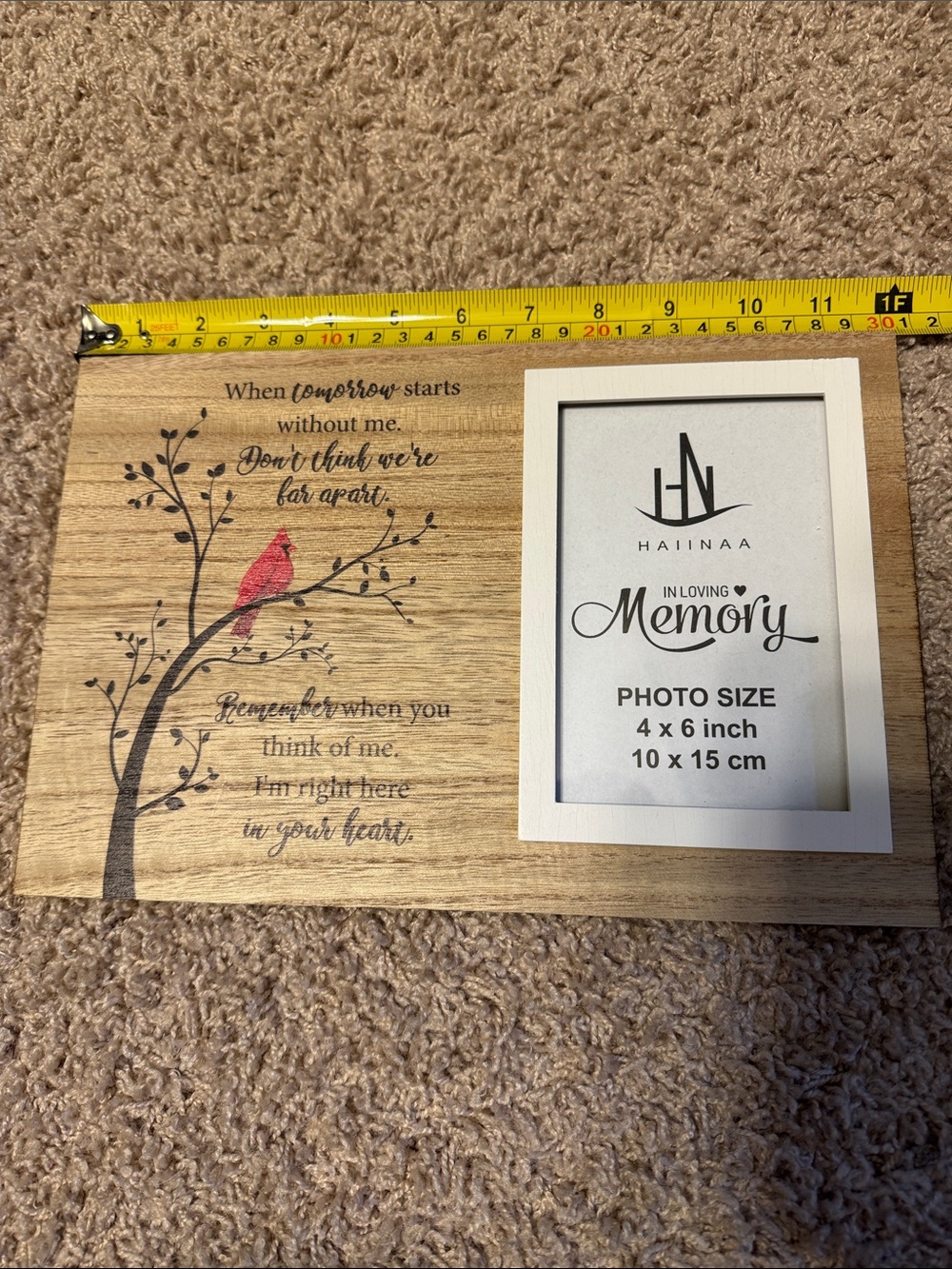 Hainaa Red Bird Wood Memorial Photo Frame - 4x6 In Loving Memory